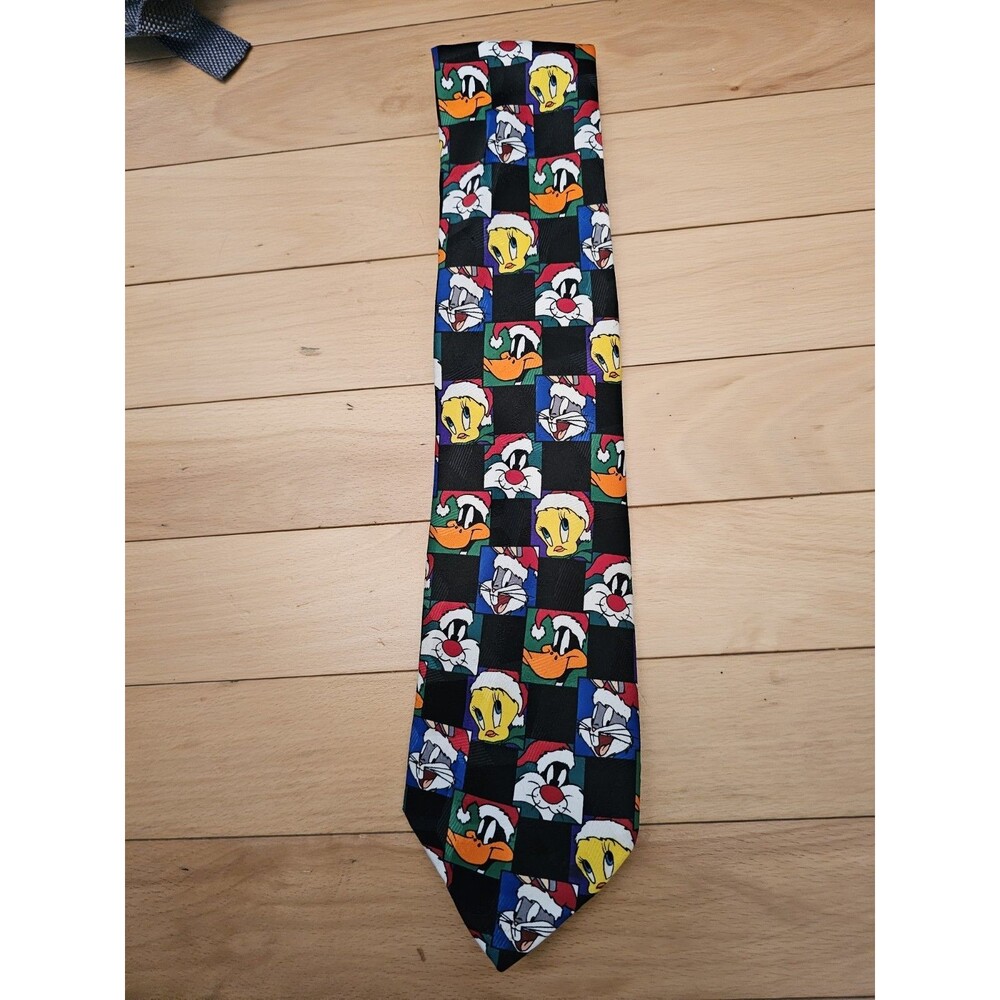 Vintage Looney Tunes Christmas Tie Santa Bugs Bunny Daffy Tweety Cartoon Novelty